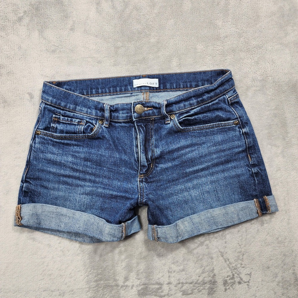 LOFT Shorts Womens 4 Blue Denim Cuffed Cutoff 5 Pocket Casual Summer Stretch